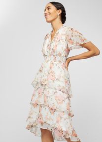 Gebloemde midi jurk met volants - wit - maat 38 - bonprix