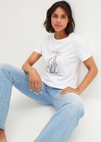 Katoenen T-shirt met print en zijsplitten - wit - maat 44/46 (L) - 100% katoen - bonprix