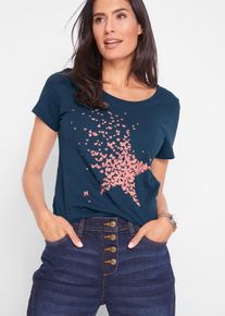 Shirt van slub garen korte mouw - blauw - maat 36/38 (S) - 100% katoen - bonprix