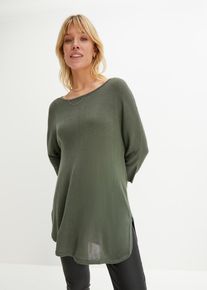 Lange gebreide trui met 3/4 mouwen wijd model - groen - maat 36/38 (S) - viscose - bonprix
