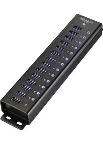 Renkforce RF-3897144 13+1 Port USB 3.0-Hub Verteiler Schnellladeport Aluminiumgeh&auml;use Wandmontage schwarz