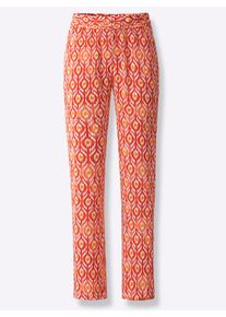 Dames Broek met print van crinklemateriaal in papaja/terra bedrukt ,maat 40, WITT, 100% Viscose