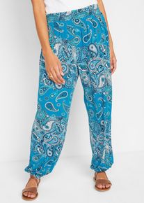 Bedruckte Jersey-Haremshose mit gesmoktem Bequembund, blau, Größe 56/58 (3XL), Viskose, bonprix
