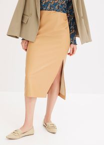 Midi Lederimitat-Rock, beige, Gr&ouml;&szlig;e 44, bonprix