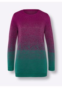 Dames Lange pullover met kleurverloop in magenta/smaragdgroen gedessineerd ,maat 38, WITT, 100% Polyacryl