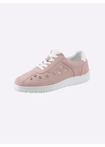 Dames Sneaker met perforaties in poudre ,maat 36, Witt, 100% Su&egrave;de
