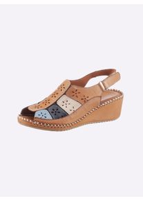 Dames Sandaal met gevoerde binnenzool in camel ,maat 37, Witt, 100% Glad leer