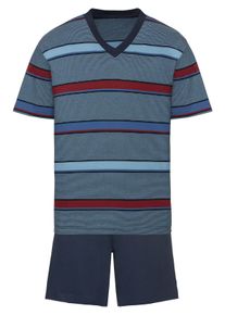 Heren shortama in marine/rood gestreept ,maat 44/46, Witt, 100% Katoen