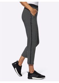 Dames 7/8-broek van bengaline in zwart/wit geprint ,maat 38, WITT, 85% Polyester, 12% Viscose, 3% Elastan