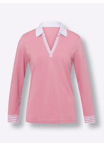 Dames Shirt met lange mouwen en gestreepte delen in oudroze/wit ,maat 38, WITT, 100% Katoen