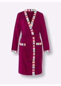 Dames Badjas met contrastpaspels, badstof in malve ,maat 36/38, WITT, 100% Katoen