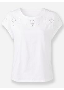 Damen Rundhalsshirt mit Lochstickerei in ecru ,Gr&ouml;&szlig;e 46, WITT, 100% Baumwolle