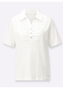 Dames Poloshirt met sierbiezen in ecru ,maat 36, WITT, 100% Katoen. Geweven stof: 100% Katoen