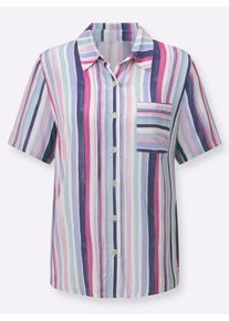 Damen Gestreifte Bluse aus reiner Viskose in erika-marine-gestreift ,Gr&ouml;&szlig;e 48, WITT, 100% Viskose