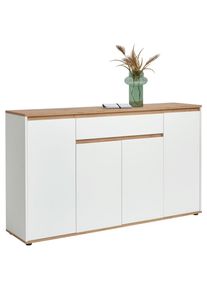 CARRYHOME Sideboard , Weiß, Eiche Artisan , Holzwerkstoff , 5 Fächer , 1 Schubladen , 160x93x38 cm , stehend , Kleinmöbel, Kommoden, Sideboards