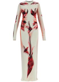 JEAN PAUL GAULTIER long dress flower body morphing pink floral slim