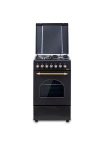 Aragaz rustic Samus SR550EL3B1, 3 arzatoare pe gaz + 1 electric, cuptor electric, 48 L, 3 functii, aprindere electrica, Timer mecanic, Aprindere eletrica, Negru