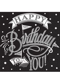Amscan 36 serviettes anniversaire noir et blanc 33 cm