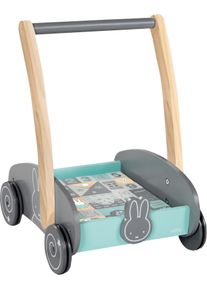 Roba® Lauflernwagen »Miffy«, Mit 35-Teiligem Holzbausteine-Set grau, Lauflernhilfe mit Holzbausteine-Set