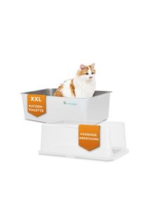 Lucky Kitty XXL Katzentoilette mit Haube &ndash; Edelstahl wei&szlig;