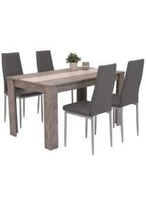 Mid.you Tischgruppe , Grau , Metall, Textil, Holzwerkstoff , Betonoptik , Rundrohr , 80x74x140 cm , Esszimmer, Bänke, Eckbankgruppen