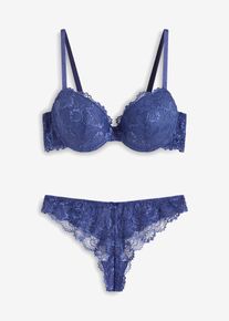 Soutien-gorge à coques et armatures + string (ens. 2 pces) - bleu - taille 85B (38/40) - bonprix