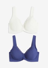 Lot de 2 soutiens-gorge moulés à armatures non rembourrés - bleu - taille 100E avec coton - bonprix