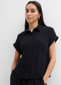 Oversized bluse i krepp med fin struktur, svart, størrelse 40, bonprix