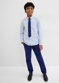 bonprix Pantalón chino, camisa de manga larga y corbata (conjunto de 3 piezas), azul, 128/134