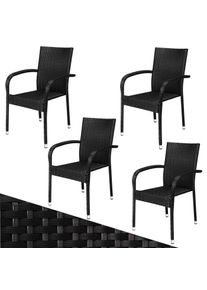 Casaria Polyrotan Tuinstoel Comfort 4 stuks Zwart
