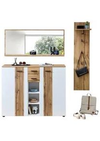 Xora Garderobe , Weiß, Eichefarben , Glas, Holzwerkstoff , 3-teilig , 185x202x38 cm , Garderobe, Garderoben-Sets & Garderoben-Serien