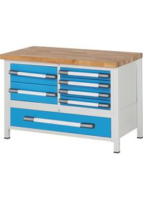 Werkbank, Gestellbauweise Serie 8000, 7 Schubladen, BxT 1250 x 700 mm eurokraft pro