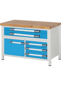 Werkbank, Gestellbauweise Serie 8000, 5 Schubladen, 1 Tür, BxT 700 x 1250 mm eurokraft pro