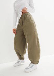 bonprix Femei Pantaloni din twill, din amestec elastic cu bumbac, verde, 46