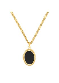 IDENTIM Collana da uomo con medaglione in onice Ciondolo in argento 925 placcato oro 18 carati