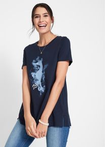 Katoenen T-shirt met zeepaardje - blauw - maat 44/46 (L) - 100% katoen - bonprix