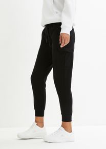 Joggingbroek met cargozakken cropped - zwart - maat 56/58 (3XL) - met katoen - bonprix