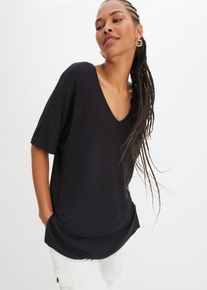 Longshirt met V-hals en vleermuismouwen - zwart - maat 56/58 (3XL) - viscose - bonprix