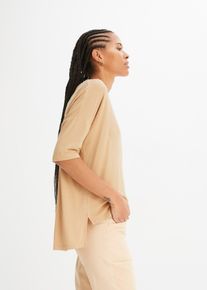 Boxy shirt met boothals halflange mouw - beige - maat 56/58 (3XL) - viscose - bonprix