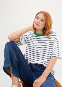 Gestreept T-shirt - wit - maat 56/58 (3XL) - met katoen - bonprix