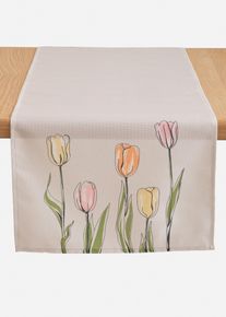 Tafelloper met bloemenprint - beige - maat 180x30 cm - bonprix