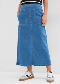 Midi spijkerrok mid waist - blauw - maat 46 - met katoen - bonprix
