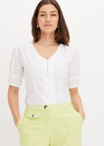 Bluse mit Puffärmeln - weiß - Größe 52 mit Baumwolle- bonprix