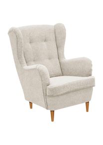 CARRYHOME Ohrensessel , Creme, Eiche Wotan , Textil , Buche , massiv , 78x102x98 cm , Stoffauswahl , Wohnzimmer, Sessel, Ohrensessel