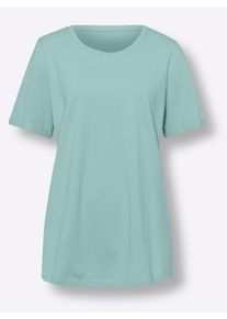 Dames Lang shirt van piqué in mint ,maat 38, WITT, 100% Katoen