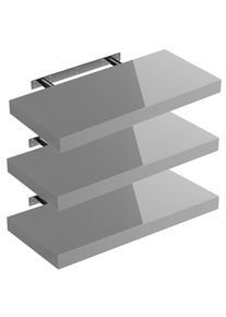 Casaria Estante de pared Estante flotante 50cm juego de 3 gris alto brillo + soporte