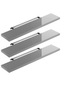 Casaria Wandplank Zwevend 3 Stuks Hoogglans Grijs MDF 110x23x3,8cm