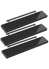 Casaria Wandplank Zwevend 3 Stuks Hoogglans Zwart MDF 110x23x3,8cm