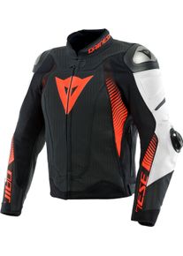 Dainese Super Speed 4, kurtka skórzana perforowana , kolor: Matowy-Czarny/Biały/Neonowyowy-Czerwony , rozmiar: 52