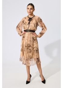 Rochie eleganta din voal cu imprimeu floral Bristena Caramel